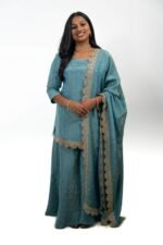 Light Blue Tissue Silk Sharara Suit - Image 4