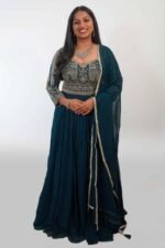 Teal Designer Anarkali Suit - Image 3