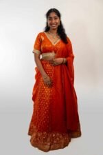 Orange Banarasi Silk Lehenga - Image 3