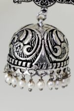 Lotus Bloom Oxidised Jhumka - Image 4