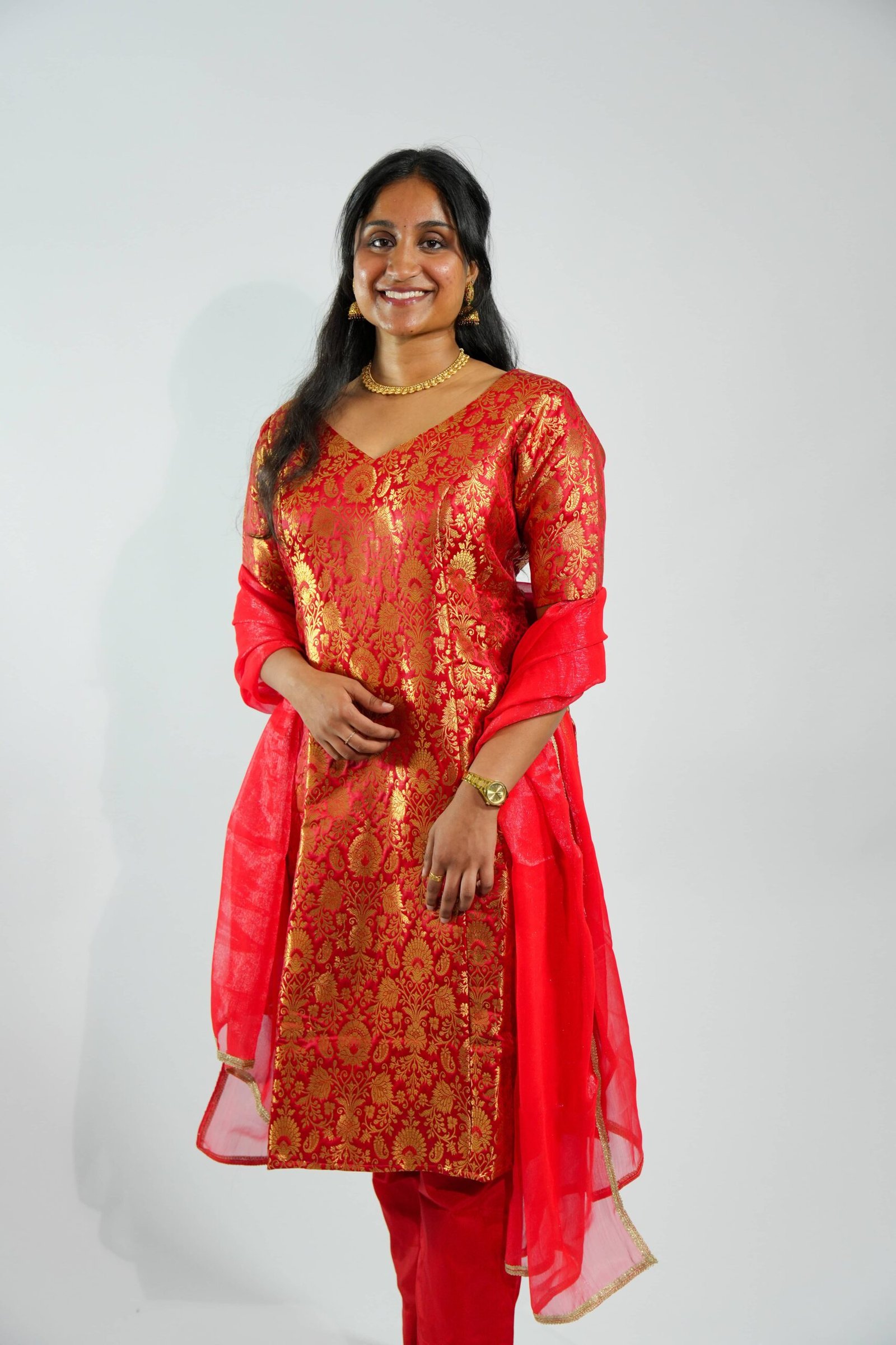 File-35.jpg Brocade Red Banarasi Salwar Suit - Image 1
